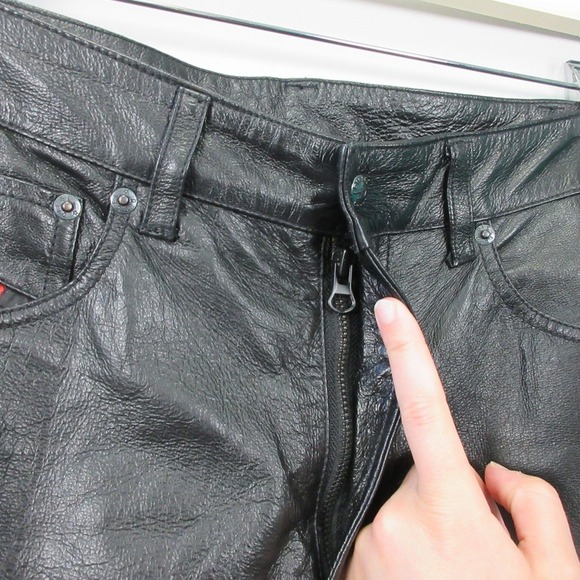 Diesel Genuine Leather Pants Womens Bootcut 26 Black Moto Low Rise Vtg Y2k 644 - Picture 10 of 16